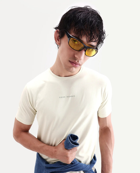 Rare Rabbit Men's Rabbit-S26 Light Green Cotton Blend Fabric Half Sleeve Crew Neck Regular Fit Plain T-Shirt