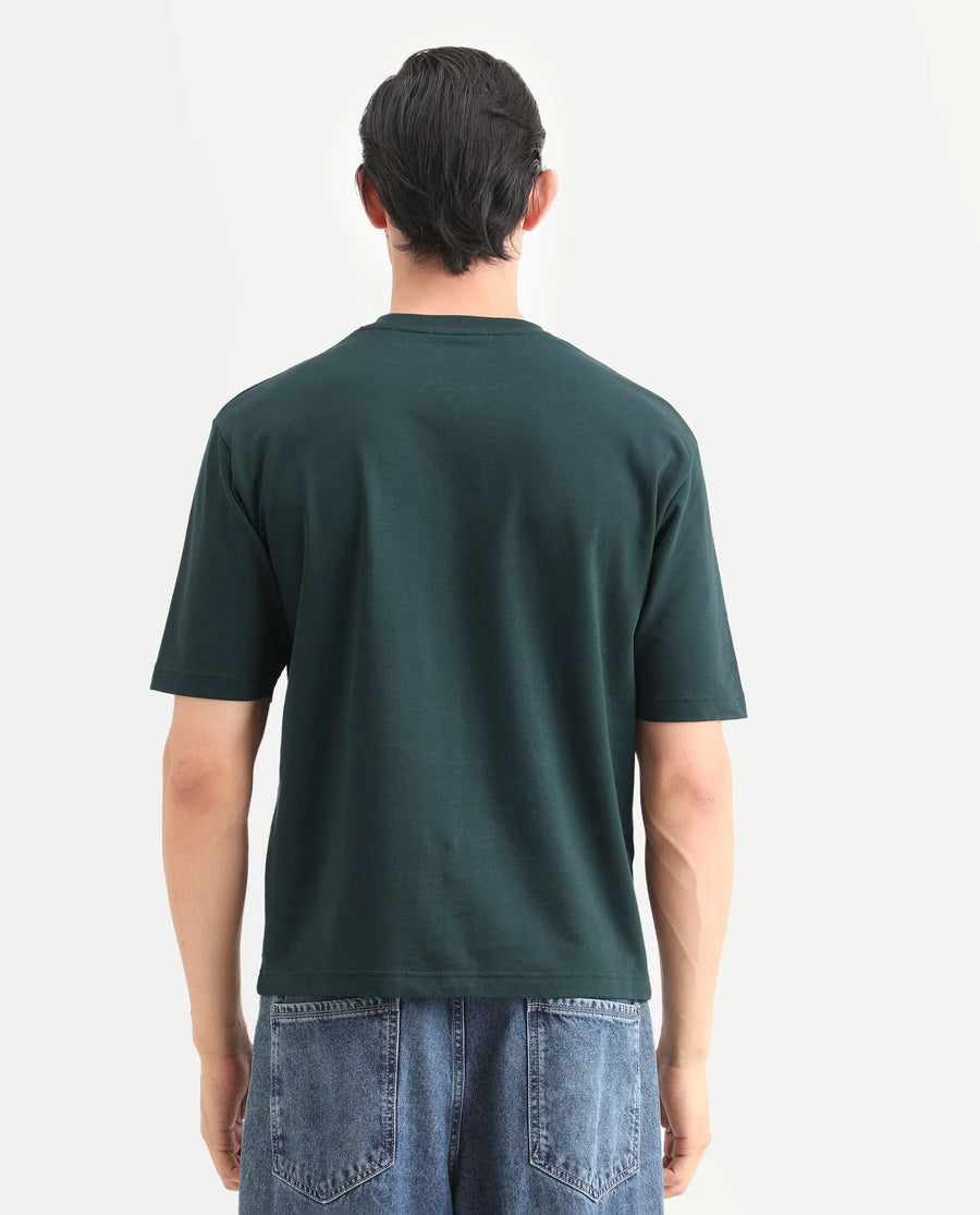 Rare Rabbit Men's Rapot Dusky Green Cotton Fabric Half Sleeve Crew Neck Oversize Fit Graphic Print T-Shirt