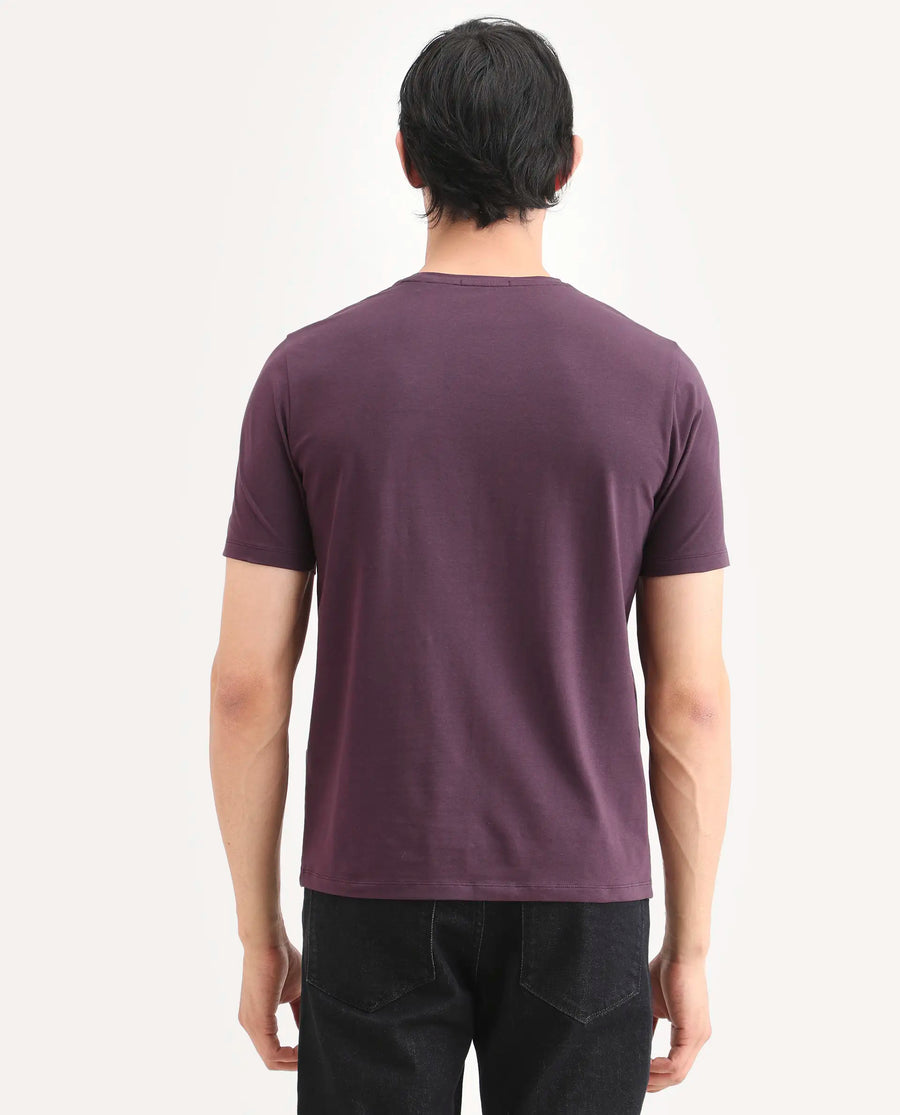 Rare Rabbit Men's Reg Dark Purple Cotton Blend Fabric Half Sleeve Crew Neck Regular Fit Graphic Print T-Shirt