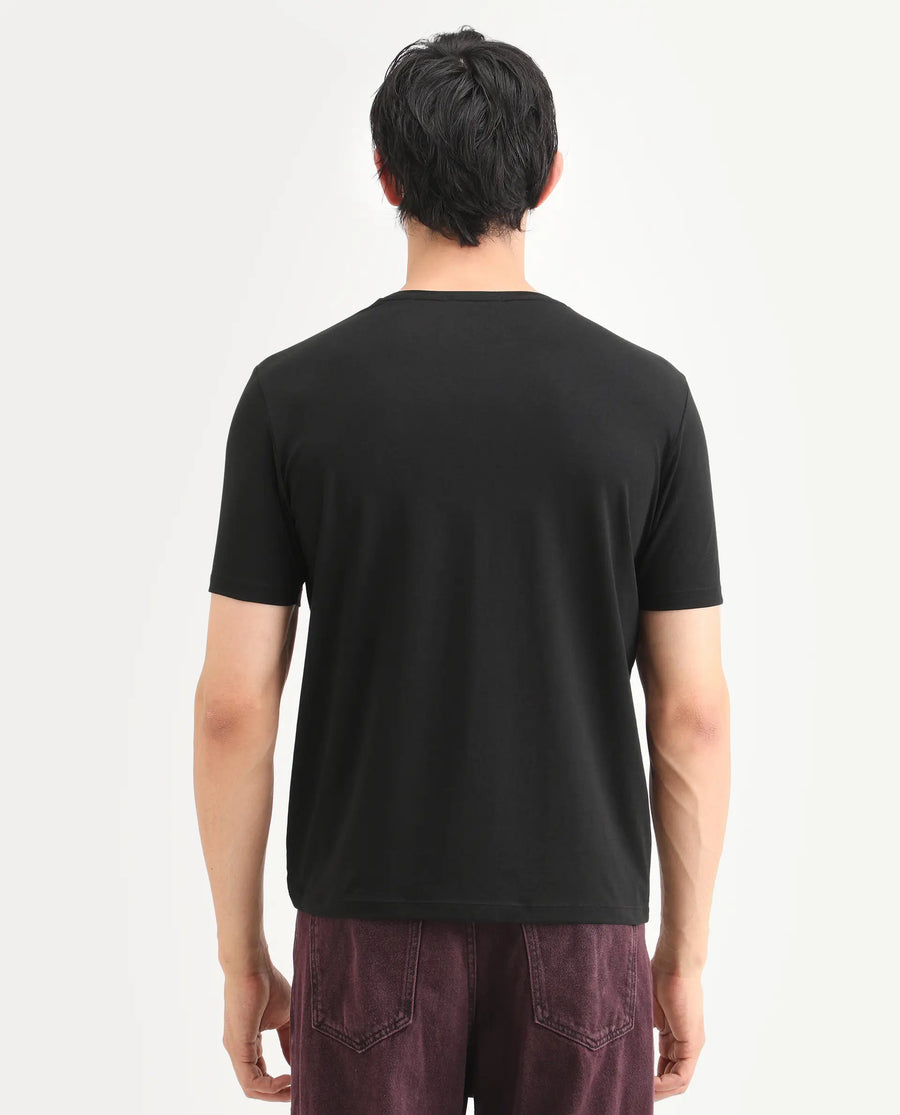 Rare Rabbit Men's Ruho Black Cotton Blend Fabric Half Sleeve Crew Neck Regular Fit Graphic Print T-Shirt