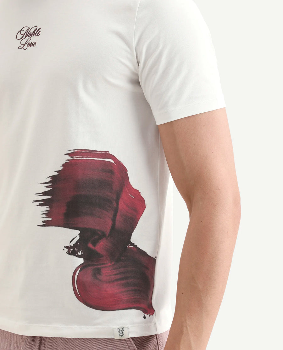 Rare Rabbit Men's Rush Off White Cotton Blend Fabric Half Sleeve Crew Neck Regular Fit Graphic Print T-Shirt
