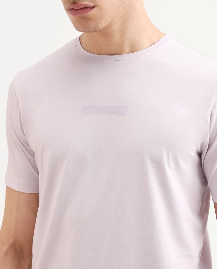 Rare Rabbit Men's Spur Pastel Pink Cotton Blend Fabric Half Sleeve Crew Neck Regular Fit Graphic Print T-Shirt
