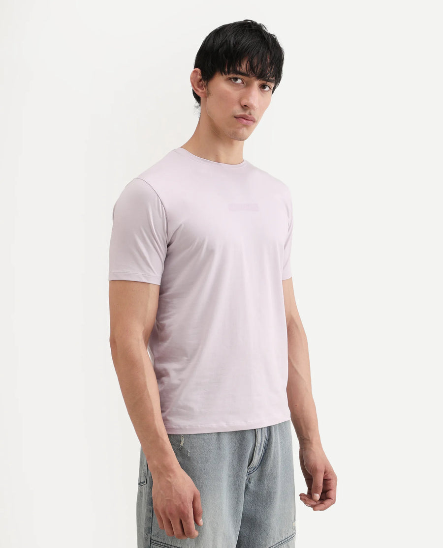 Rare Rabbit Men's Spur Pastel Pink Cotton Blend Fabric Half Sleeve Crew Neck Regular Fit Graphic Print T-Shirt