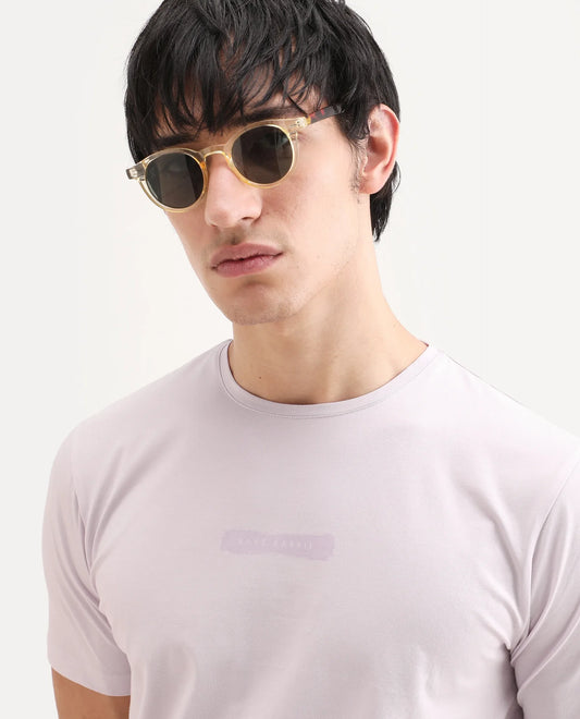 Rare Rabbit Men's Spur Pastel Pink Cotton Blend Fabric Half Sleeve Crew Neck Regular Fit Graphic Print T-Shirt