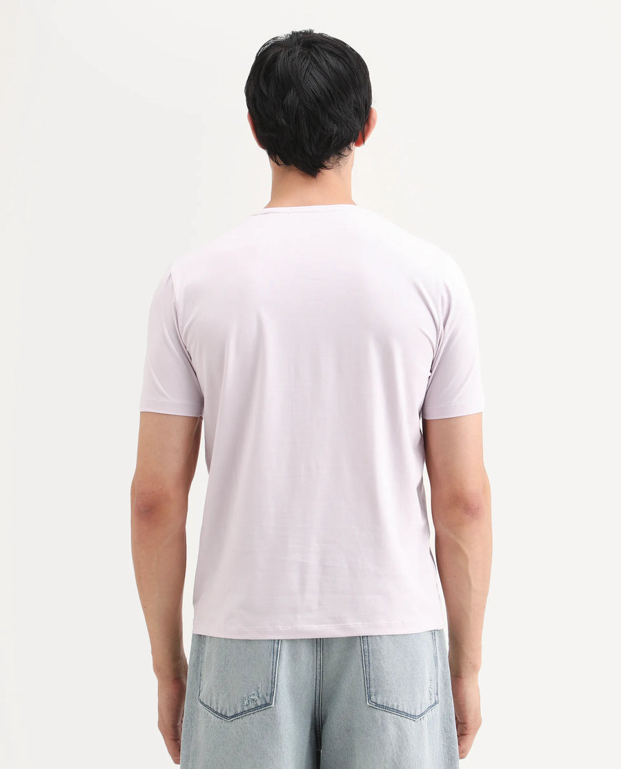 Rare Rabbit Men's Spur Pastel Pink Cotton Blend Fabric Half Sleeve Crew Neck Regular Fit Graphic Print T-Shirt