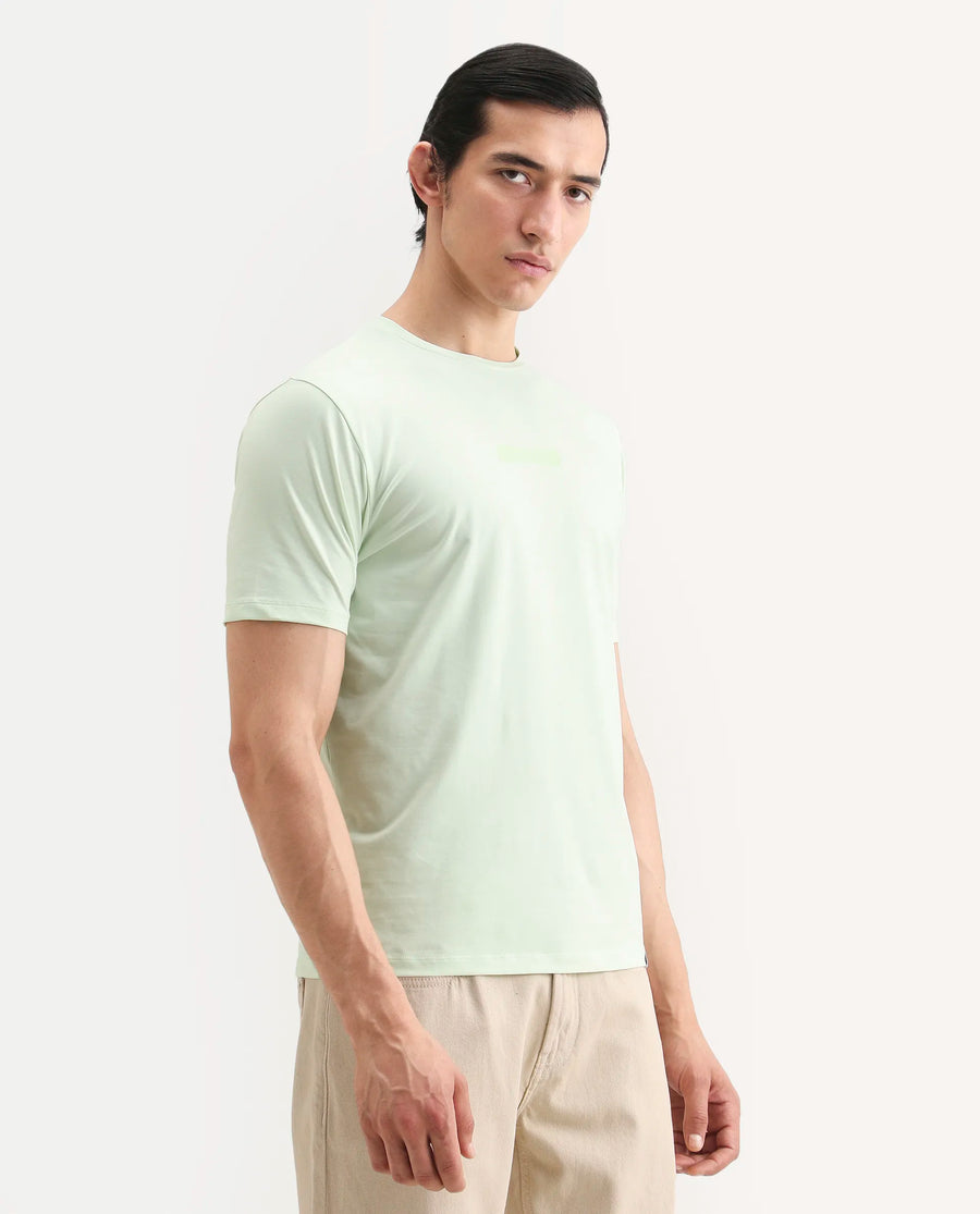 Rare Rabbit Men's Spur Light Green Cotton Blend Fabric Half Sleeve Crew Neck Regular Fit Graphic Print T-Shirt
