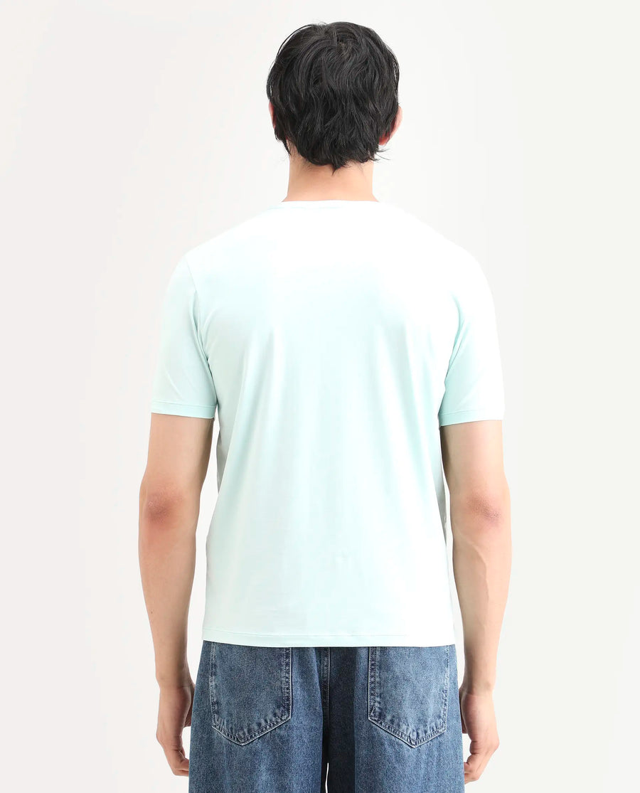 Rare Rabbit Men's Tregor Pastel Green Cotton Blend Fabric Half Sleeve Crew Neck Regular Fit HD Print T-Shirt