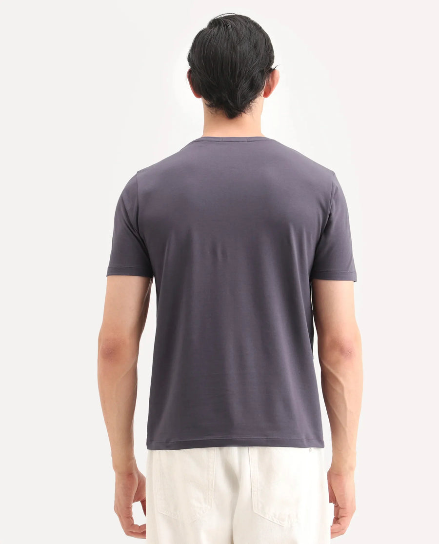 Rare Rabbit Men's Vin Dusky Purple Cotton Blend Fabric Half Sleeve Crew Neck Regular Fit Graphic Print T-Shirt