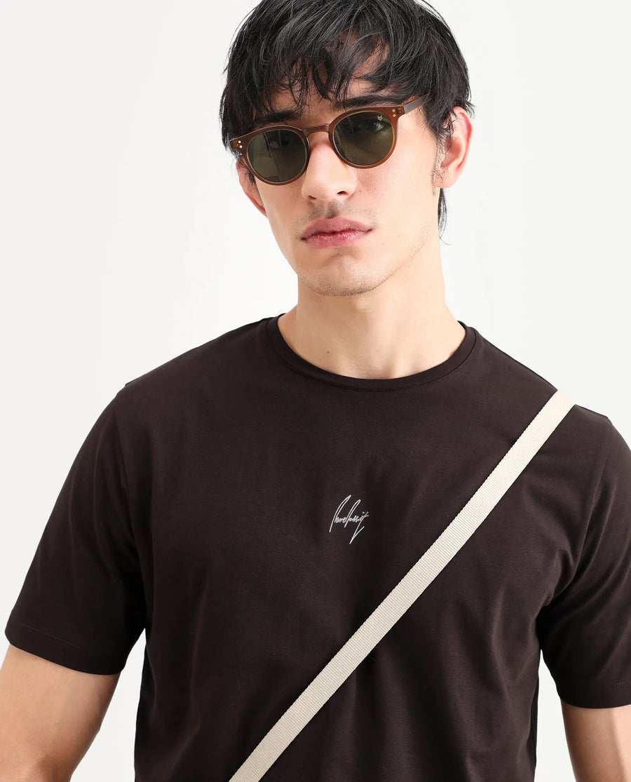 Rare Rabbit Men's Wan Light Brown Cotton Blend Fabric Half Sleeve Crew Neck Regular Fit Graphic Print T-Shirt