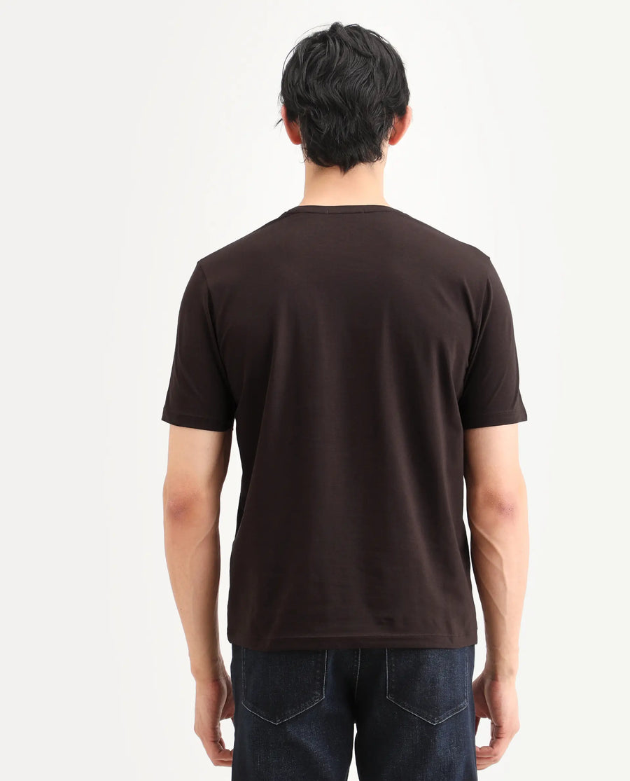 Rare Rabbit Men's Wan Light Brown Cotton Blend Fabric Half Sleeve Crew Neck Regular Fit Graphic Print T-Shirt