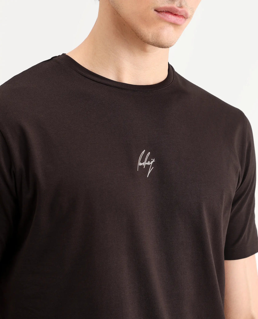 Rare Rabbit Men's Wan Light Brown Cotton Blend Fabric Half Sleeve Crew Neck Regular Fit Graphic Print T-Shirt