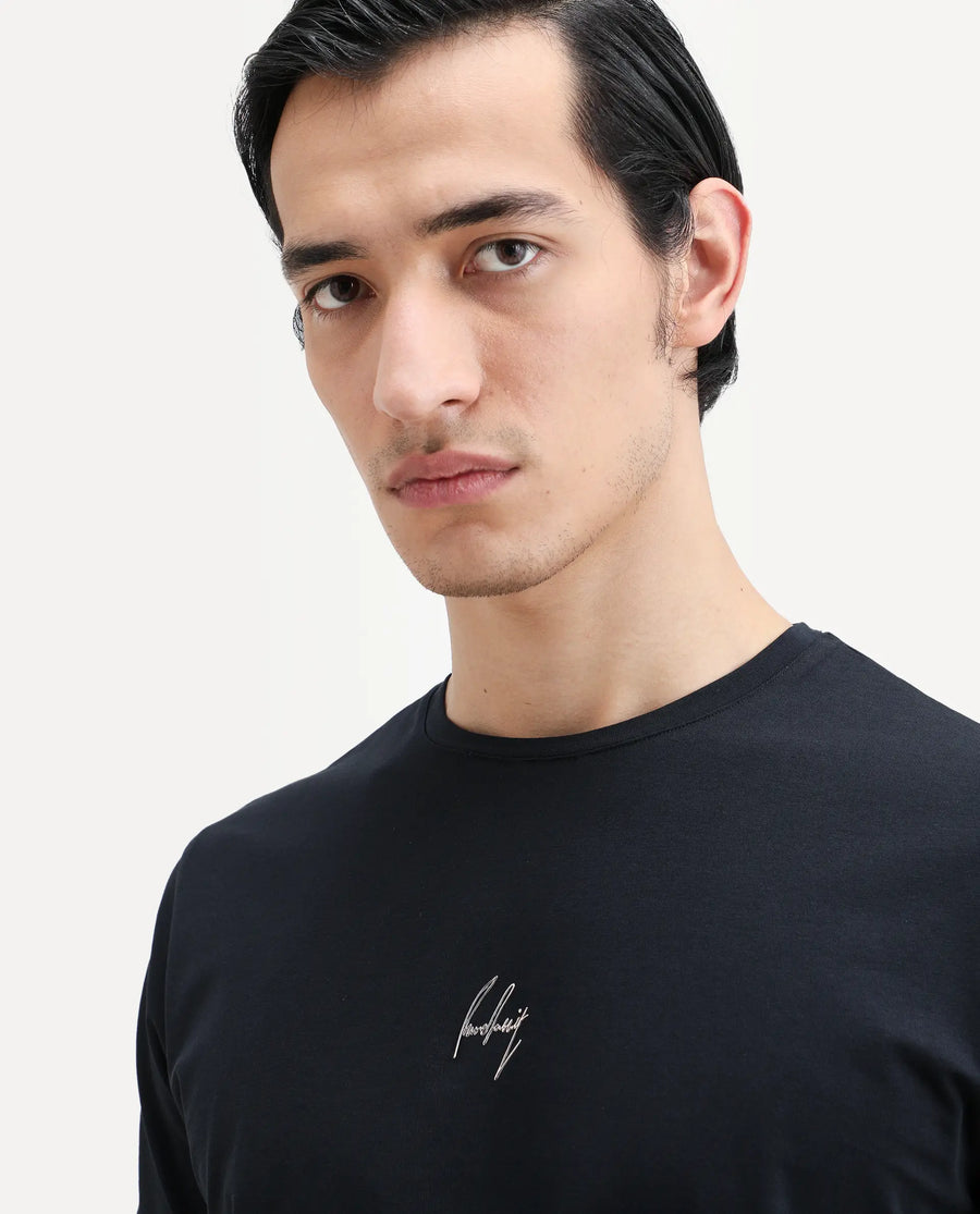Rare Rabbit Men's Wan Navy Cotton Blend Fabric Half Sleeve Crew Neck Regular Fit Plain T-Shirt