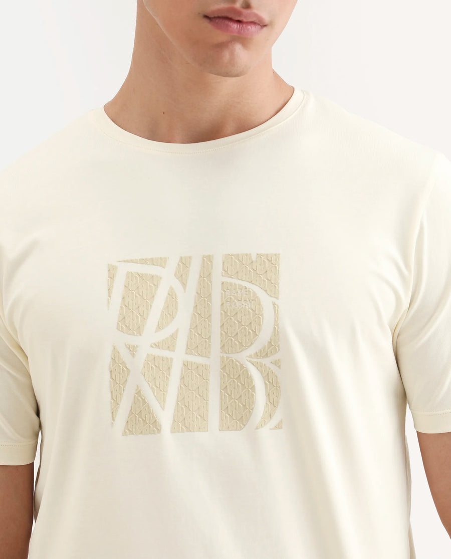 Rare Rabbit Men's Wog Pastel Yellow Cotton Blend Fabric Half Sleeve Crew Neck Regular Fit Graphic Print T-Shirt