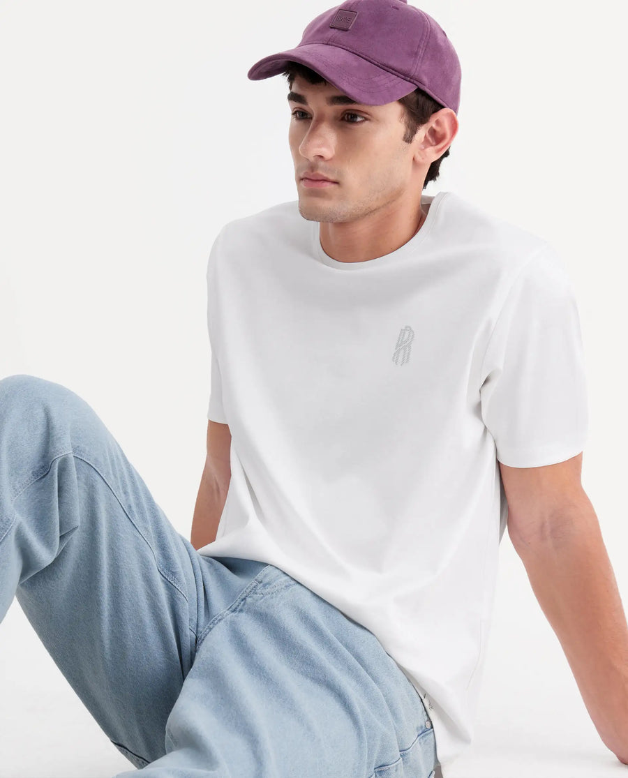 Rare Rabbit Men's Zenim White Cotton Fabric Half Sleeve Crew Neck Regular Fit Plain T-Shirt