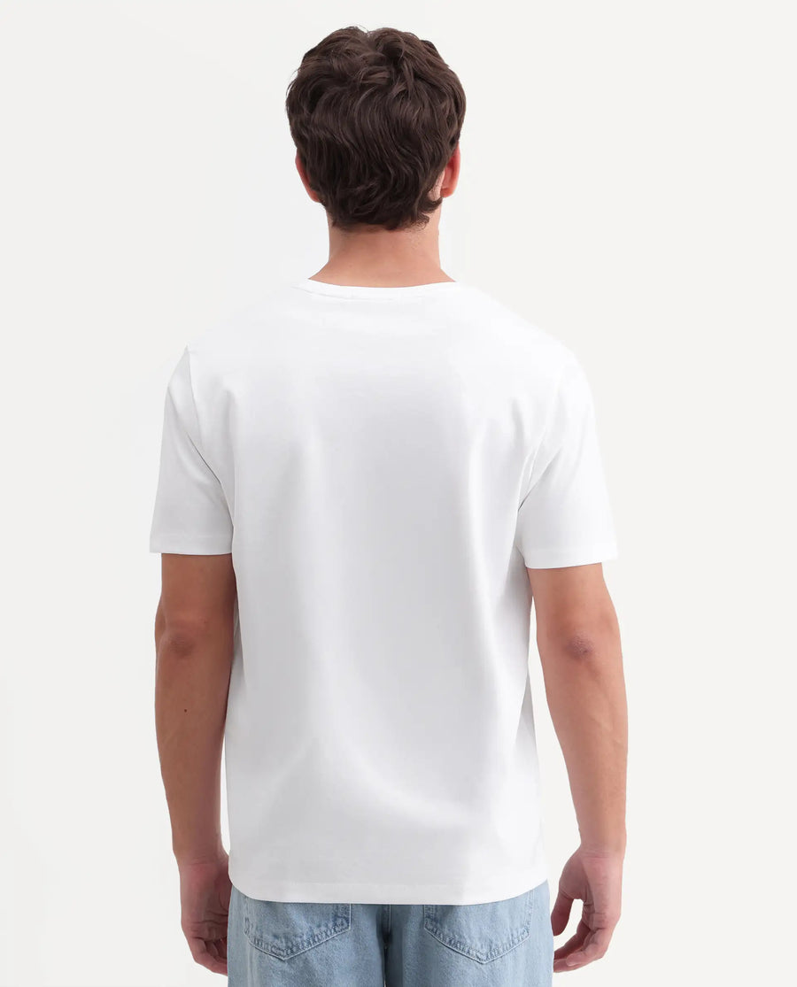 Rare Rabbit Men's Zenim White Cotton Fabric Half Sleeve Crew Neck Regular Fit Plain T-Shirt