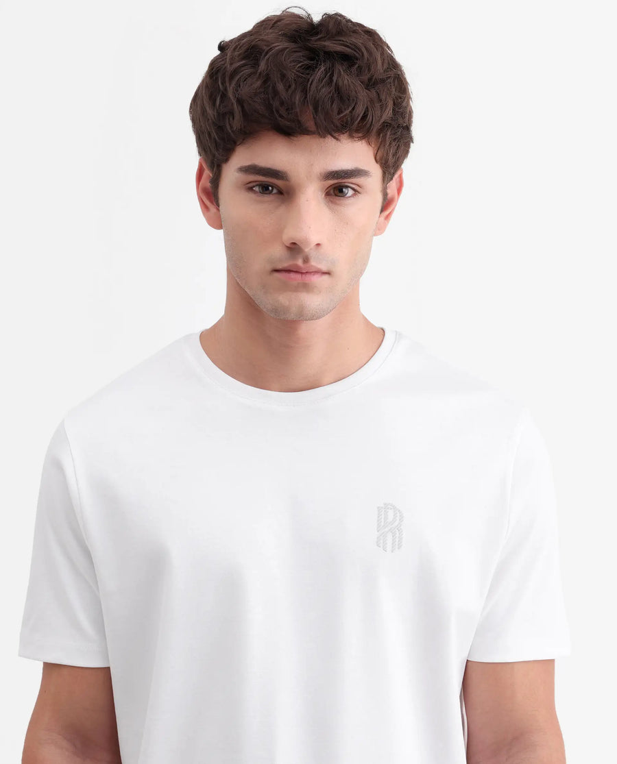 Rare Rabbit Men's Zenim White Cotton Fabric Half Sleeve Crew Neck Regular Fit Plain T-Shirt