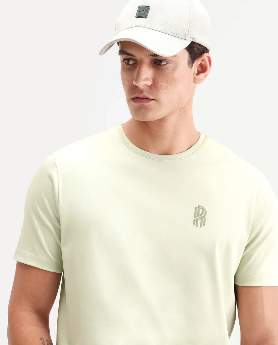 Rare Rabbit Men's Zenim Flouroscent Green Cotton Fabric Half Sleeve Crew Neck Regular Fit Plain T-Shirt