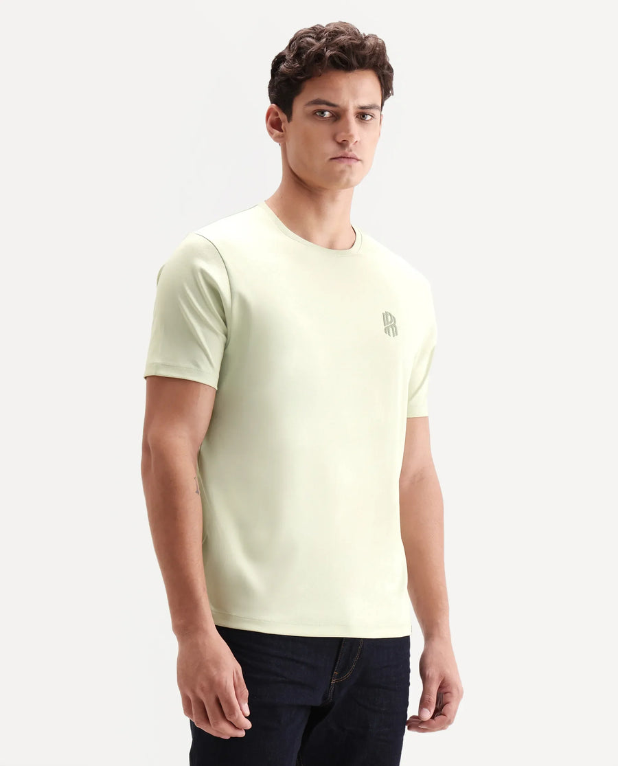 Rare Rabbit Men's Zenim Flouroscent Green Cotton Fabric Half Sleeve Crew Neck Regular Fit Plain T-Shirt