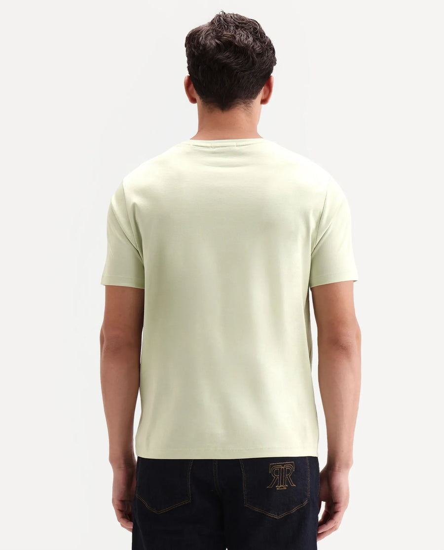 Rare Rabbit Men's Zenim Flouroscent Green Cotton Fabric Half Sleeve Crew Neck Regular Fit Plain T-Shirt