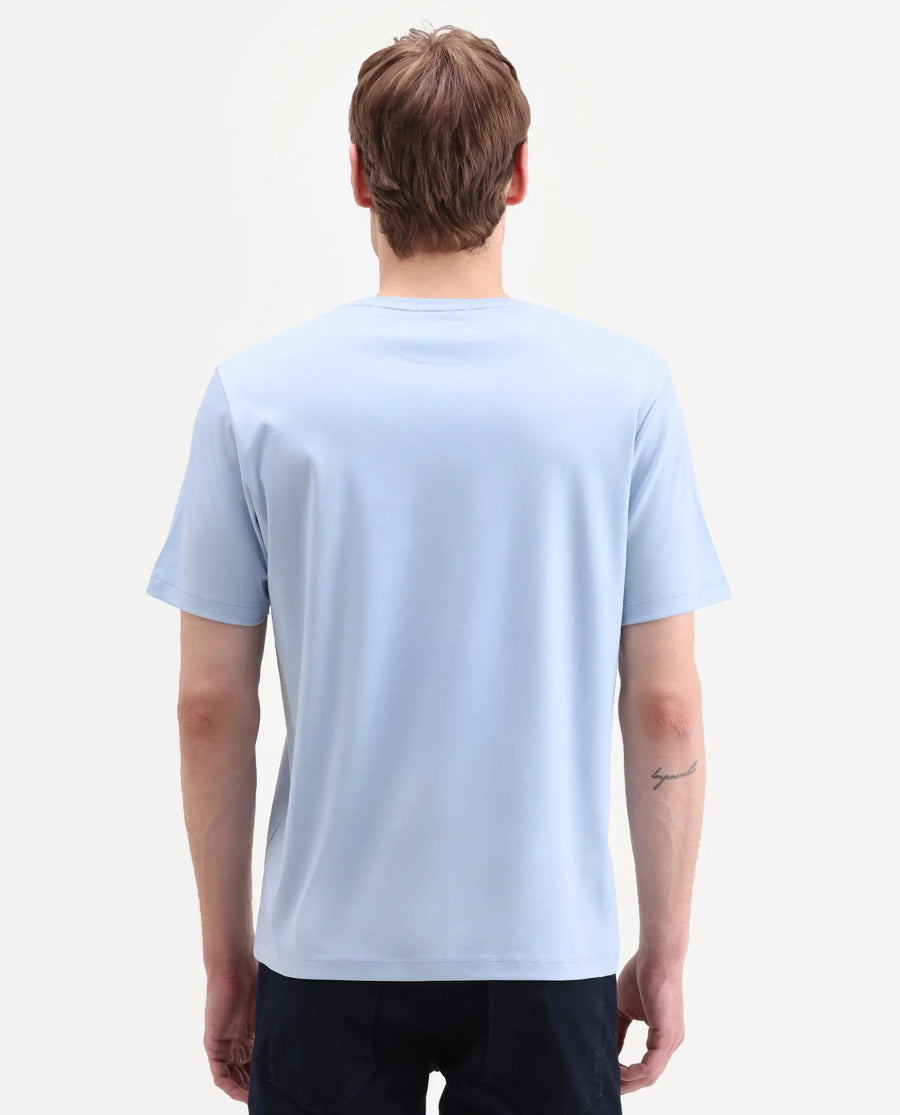 Rare Rabbit Men's Zenim Pastel Blue Cotton Fabric Half Sleeve Crew Neck Regular Fit Plain T-Shirt
