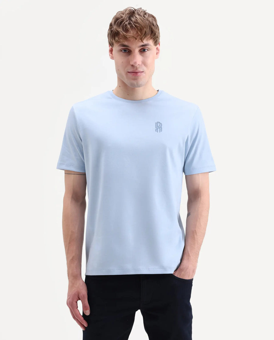 Rare Rabbit Men's Zenim Pastel Blue Cotton Fabric Half Sleeve Crew Neck Regular Fit Plain T-Shirt
