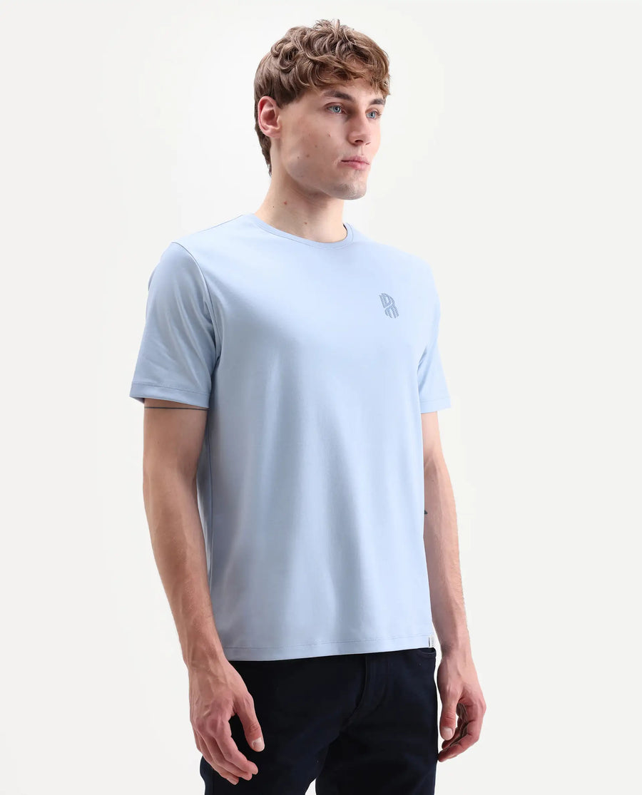 Rare Rabbit Men's Zenim Pastel Blue Cotton Fabric Half Sleeve Crew Neck Regular Fit Plain T-Shirt