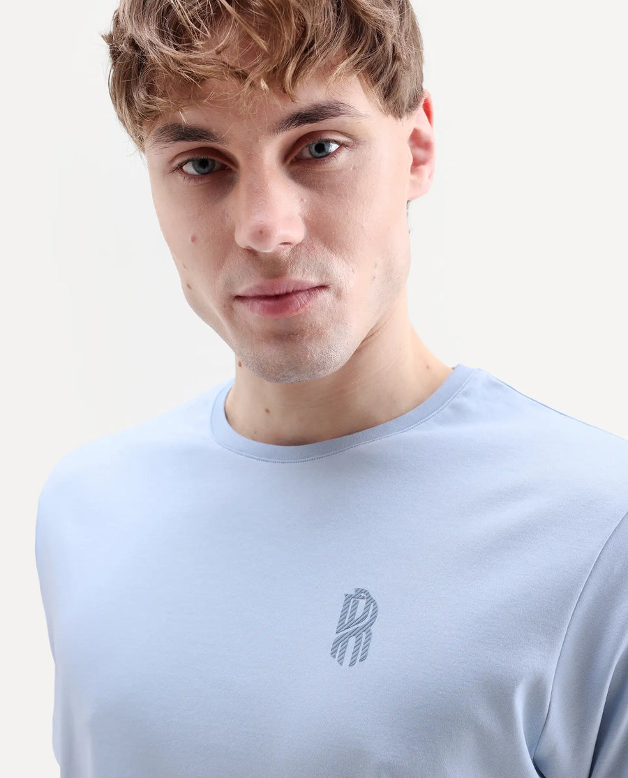 Rare Rabbit Men's Zenim Pastel Blue Cotton Fabric Half Sleeve Crew Neck Regular Fit Plain T-Shirt