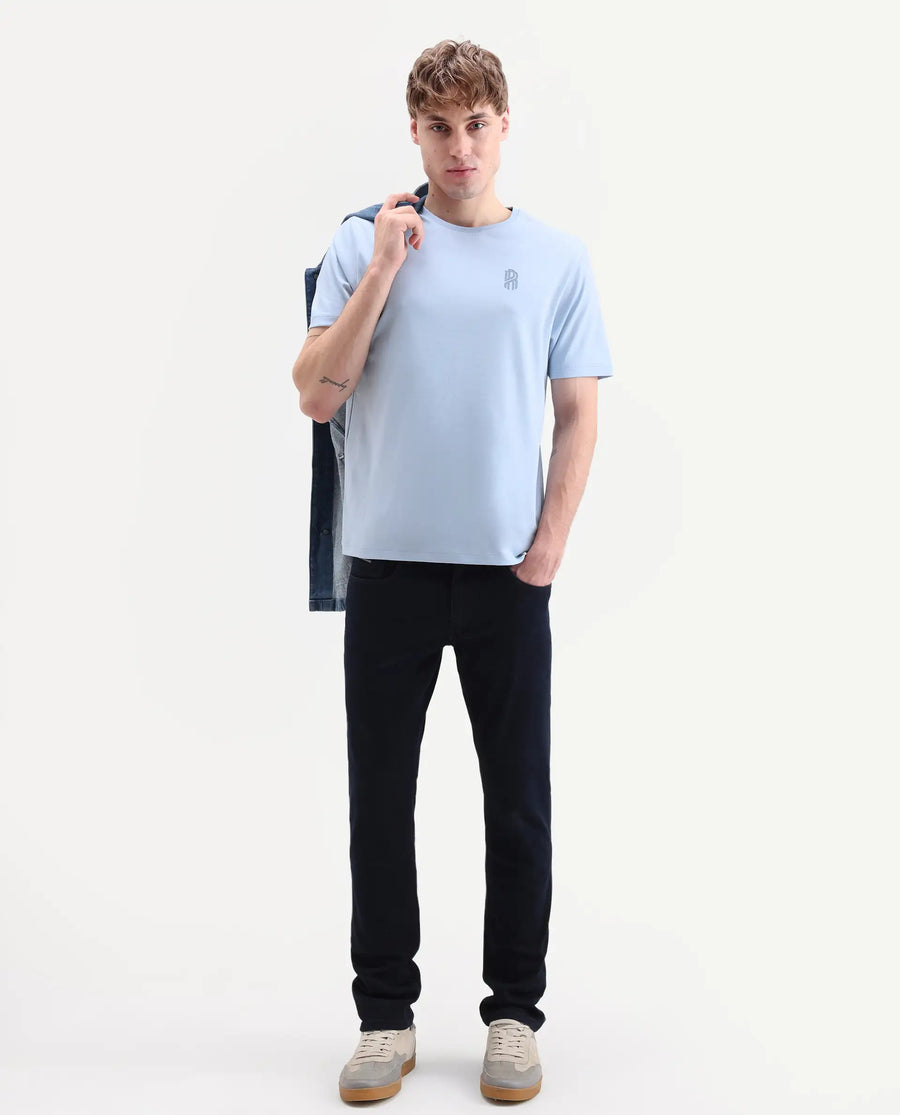 Rare Rabbit Men's Zenim Pastel Blue Cotton Fabric Half Sleeve Crew Neck Regular Fit Plain T-Shirt