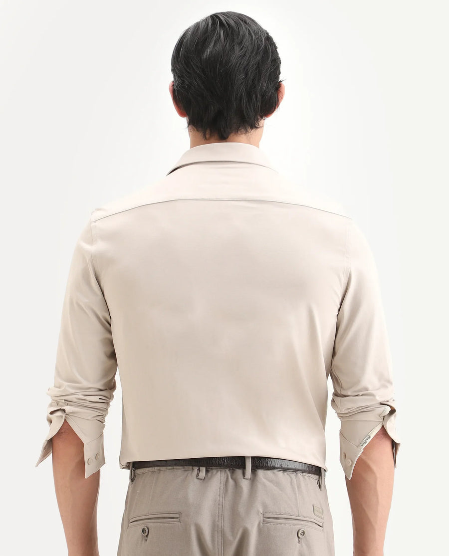 Rare Rabbit Men's Tour-Ss26 Pastel Beige Cotton Blend Fabric Full Sleeve Spread Collar Regular Fit Plain Shirt