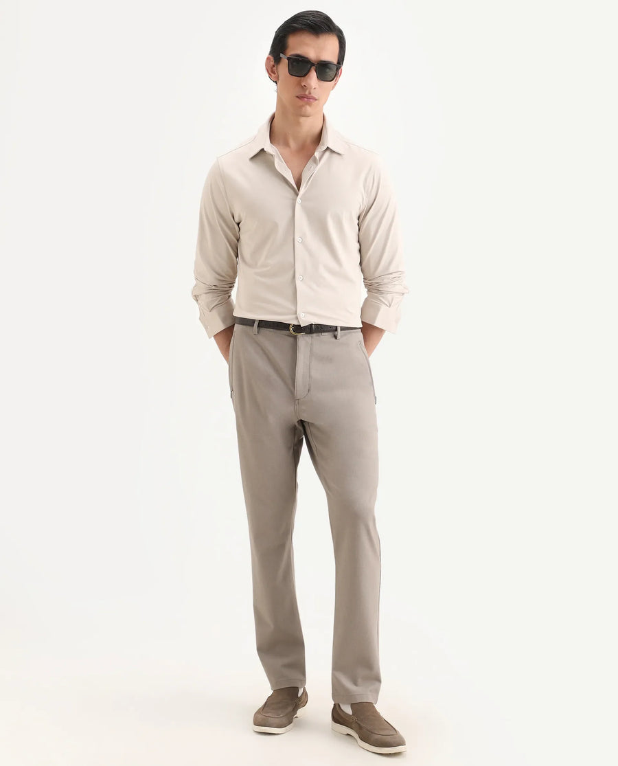 Rare Rabbit Men's Tour-Ss26 Pastel Beige Cotton Blend Fabric Full Sleeve Spread Collar Regular Fit Plain Shirt