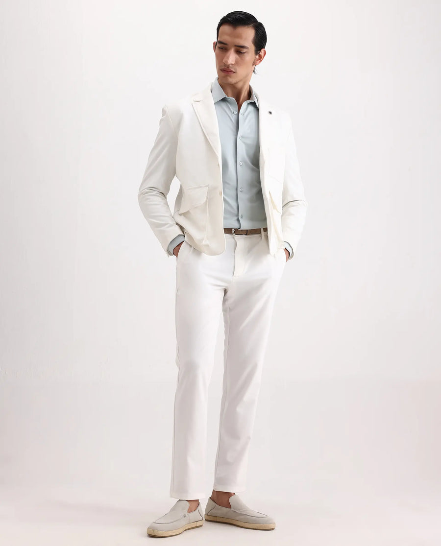 Rare Rabbit Men's Travel-Ss26 White Polyester Fabric Button And Zip Closure Closure Plain Trouser