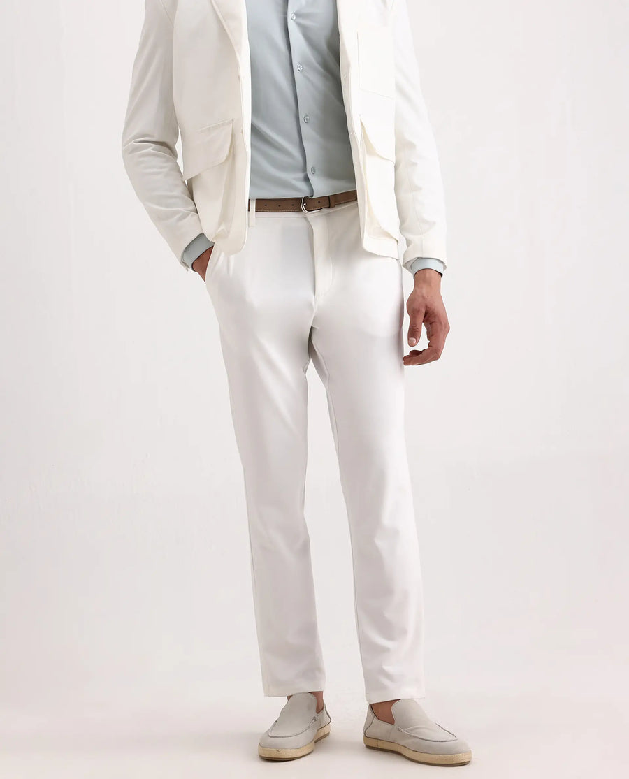 Rare Rabbit Men's Travel-Ss26 White Polyester Fabric Button And Zip Closure Closure Plain Trouser