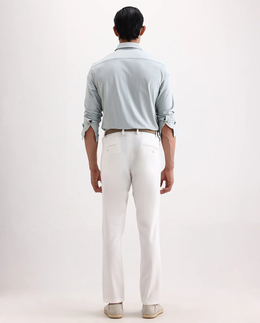 Rare Rabbit Men's Travel-Ss26 White Polyester Fabric Button And Zip Closure Closure Plain Trouser