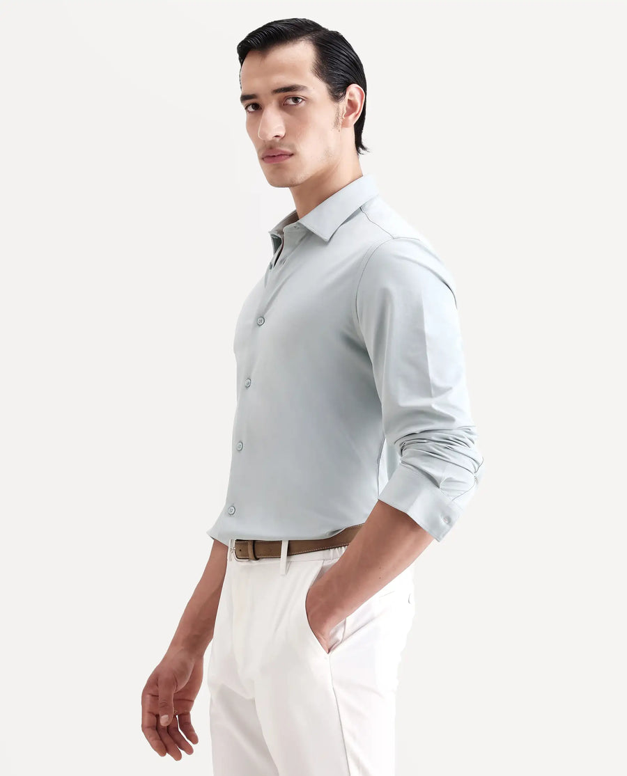 Rare Rabbit Men's Tour-Ss26 Pastel Green Cotton Blend Fabric Full Sleeve Spread Collar Regular Fit Plain Shirt