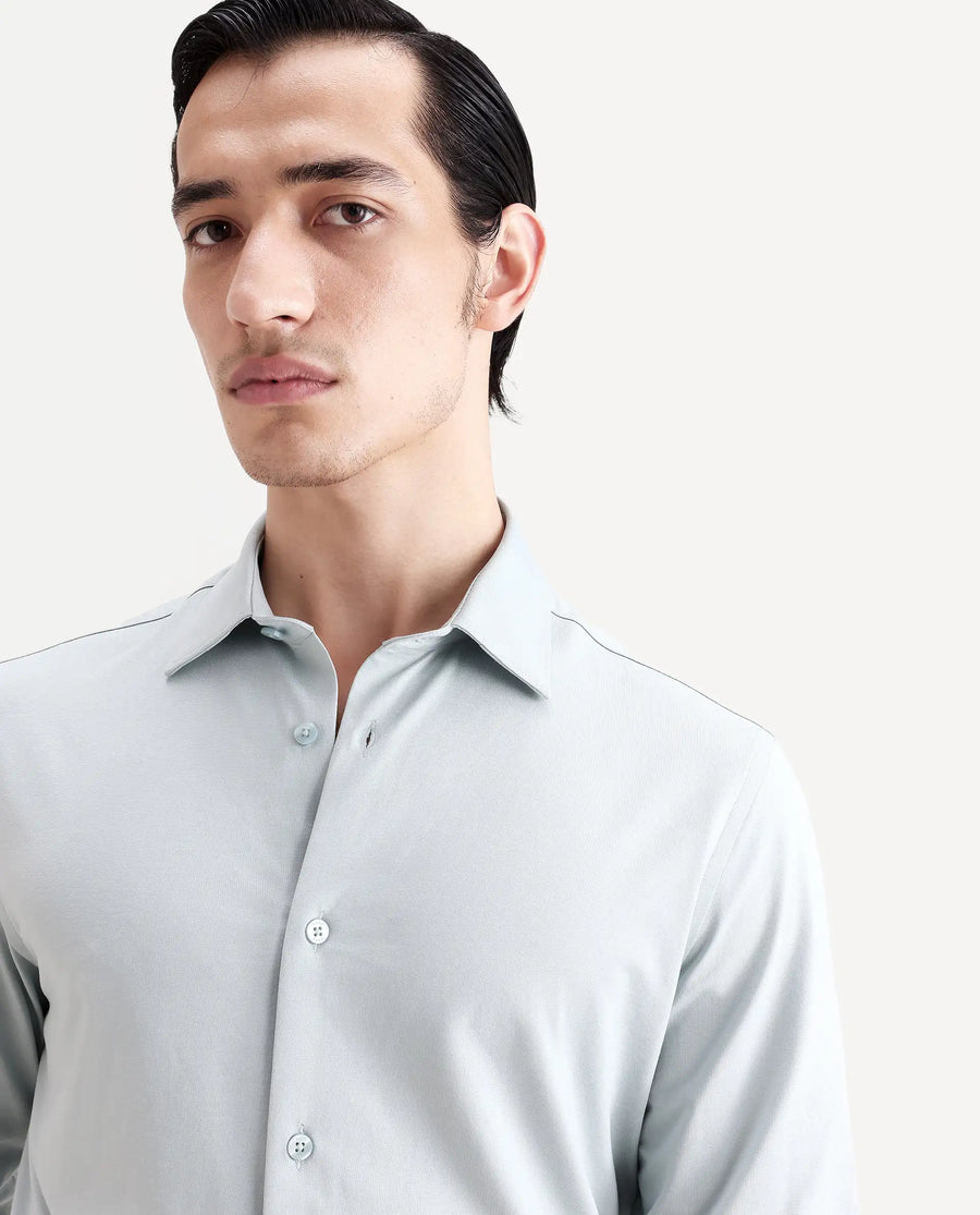 Rare Rabbit Men's Tour-Ss26 Pastel Green Cotton Blend Fabric Full Sleeve Spread Collar Regular Fit Plain Shirt