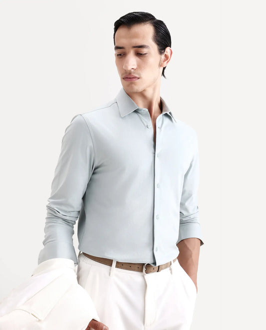 Rare Rabbit Men's Tour-Ss26 Pastel Green Cotton Blend Fabric Full Sleeve Spread Collar Regular Fit Plain Shirt