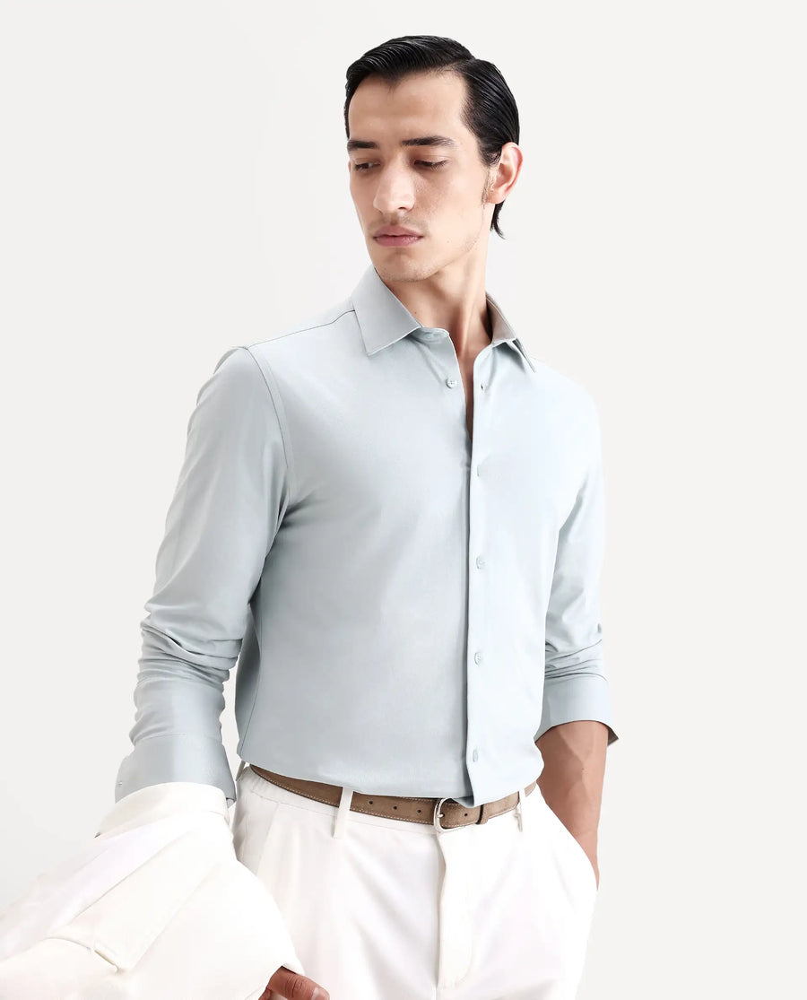 Rare Rabbit Men's Tour-Ss26 Pastel Green Cotton Blend Fabric Full Sleeve Spread Collar Regular Fit Plain Shirt