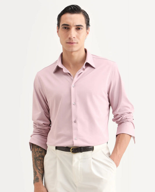 Rare Rabbit Men's Tour-Ss26 Pastel Pink Cotton Blend Fabric Full Sleeve Spread Collar Regular Fit Plain Shirt