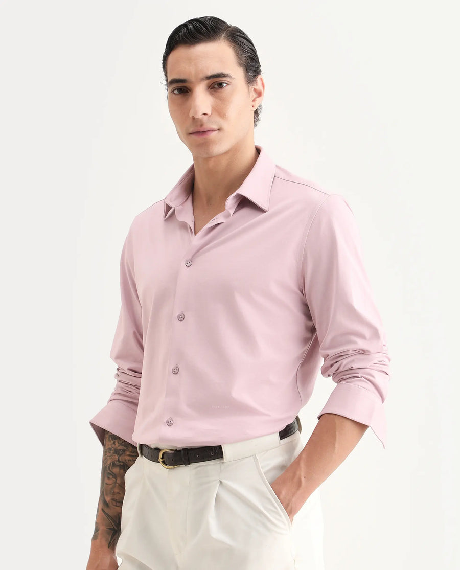 Rare Rabbit Men's Tour-Ss26 Pastel Pink Cotton Blend Fabric Full Sleeve Spread Collar Regular Fit Plain Shirt