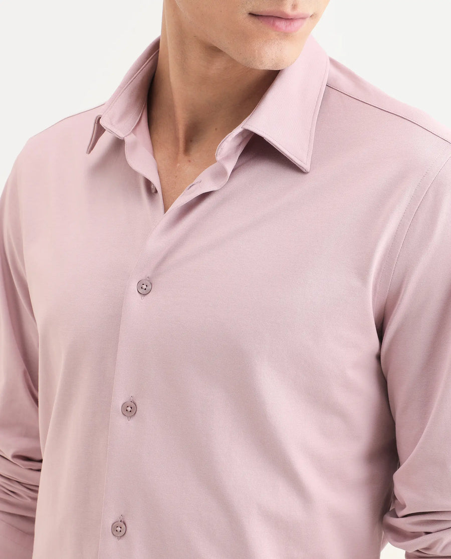 Rare Rabbit Men's Tour-Ss26 Pastel Pink Cotton Blend Fabric Full Sleeve Spread Collar Regular Fit Plain Shirt