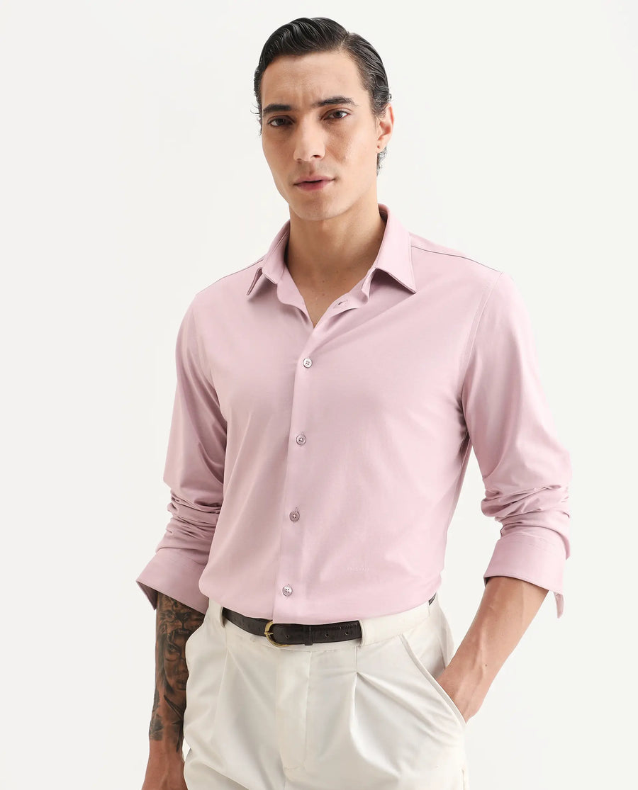 Rare Rabbit Men's Tour-Ss26 Pastel Pink Cotton Blend Fabric Full Sleeve Spread Collar Regular Fit Plain Shirt