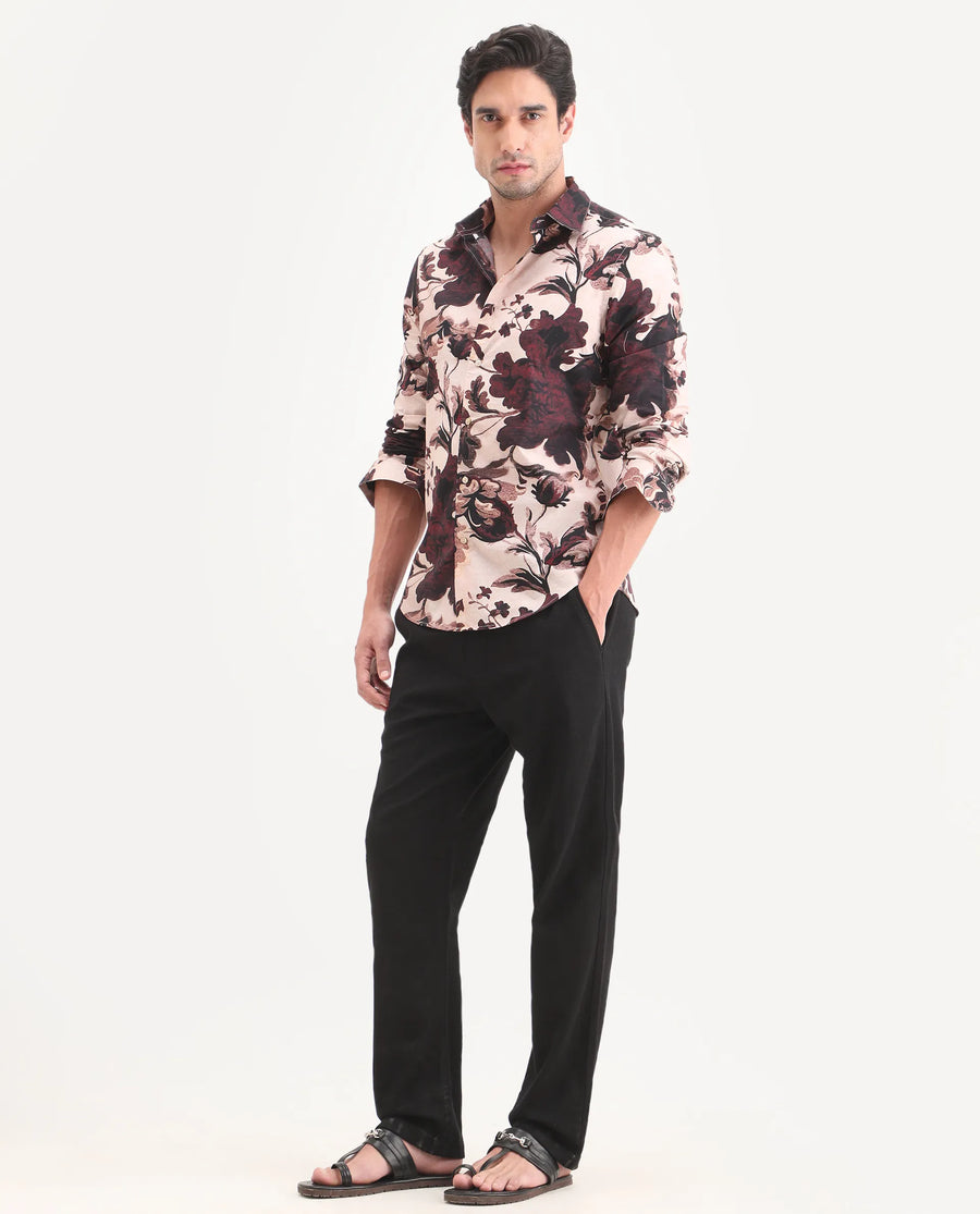 Rare Rabbit Men's Pluk Black Cotton Blend Fabric Regular Plain Trouser