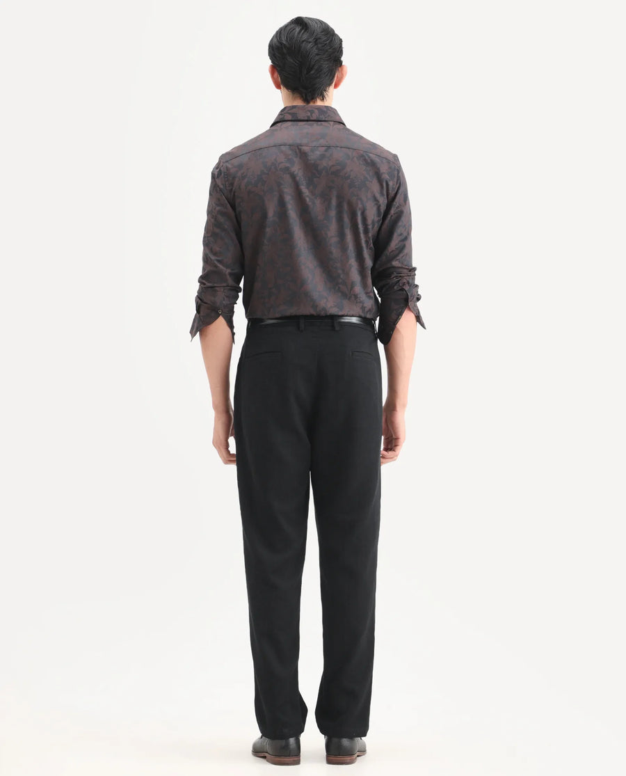 Rare Rabbit Men's Nada Black Cotton Fabric Relaxed Fit Plain Trouser