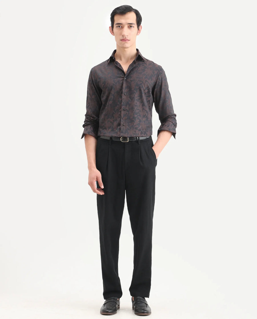Rare Rabbit Men's Nada Black Cotton Fabric Relaxed Fit Plain Trouser