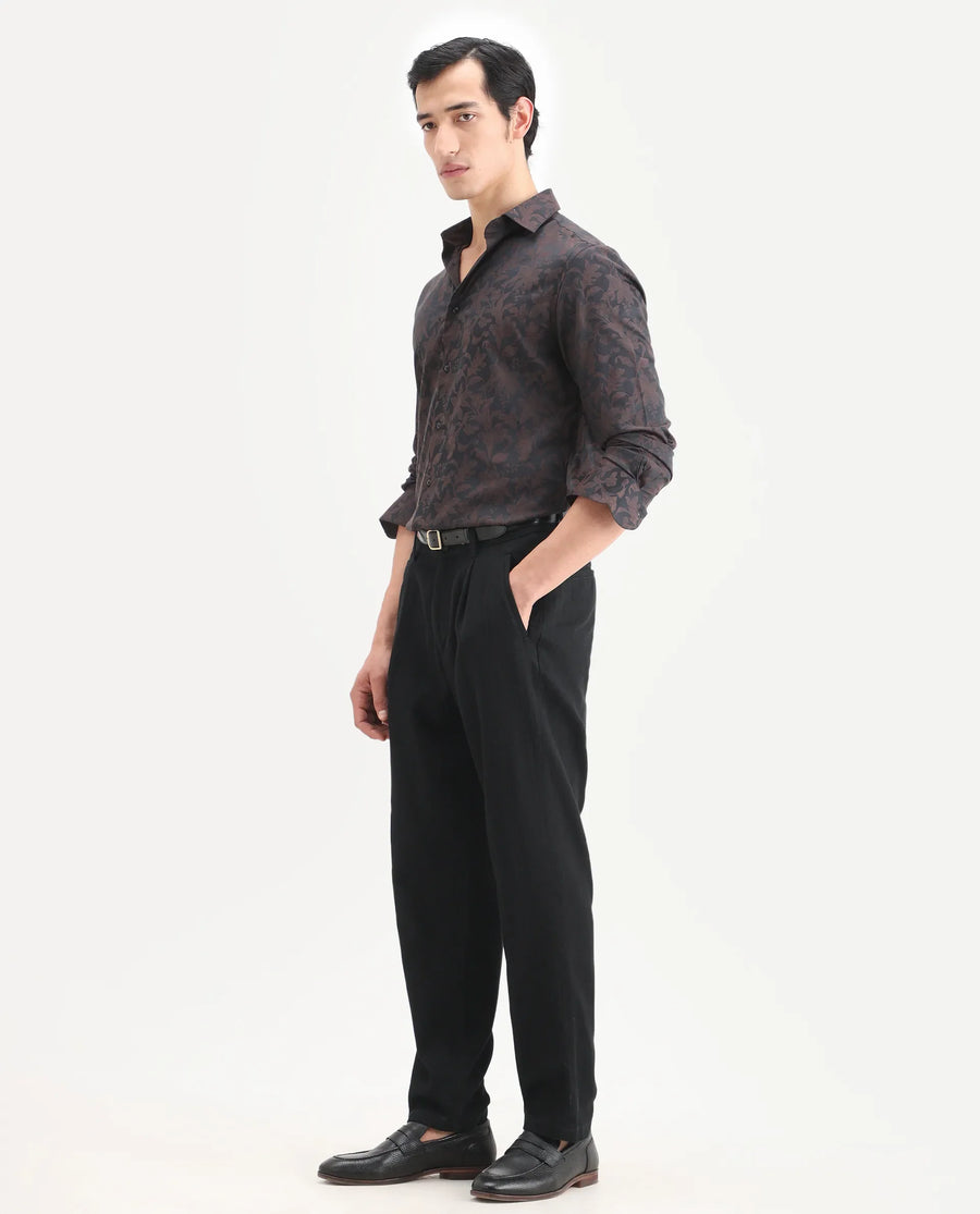 Rare Rabbit Men's Nada Black Cotton Fabric Relaxed Fit Plain Trouser