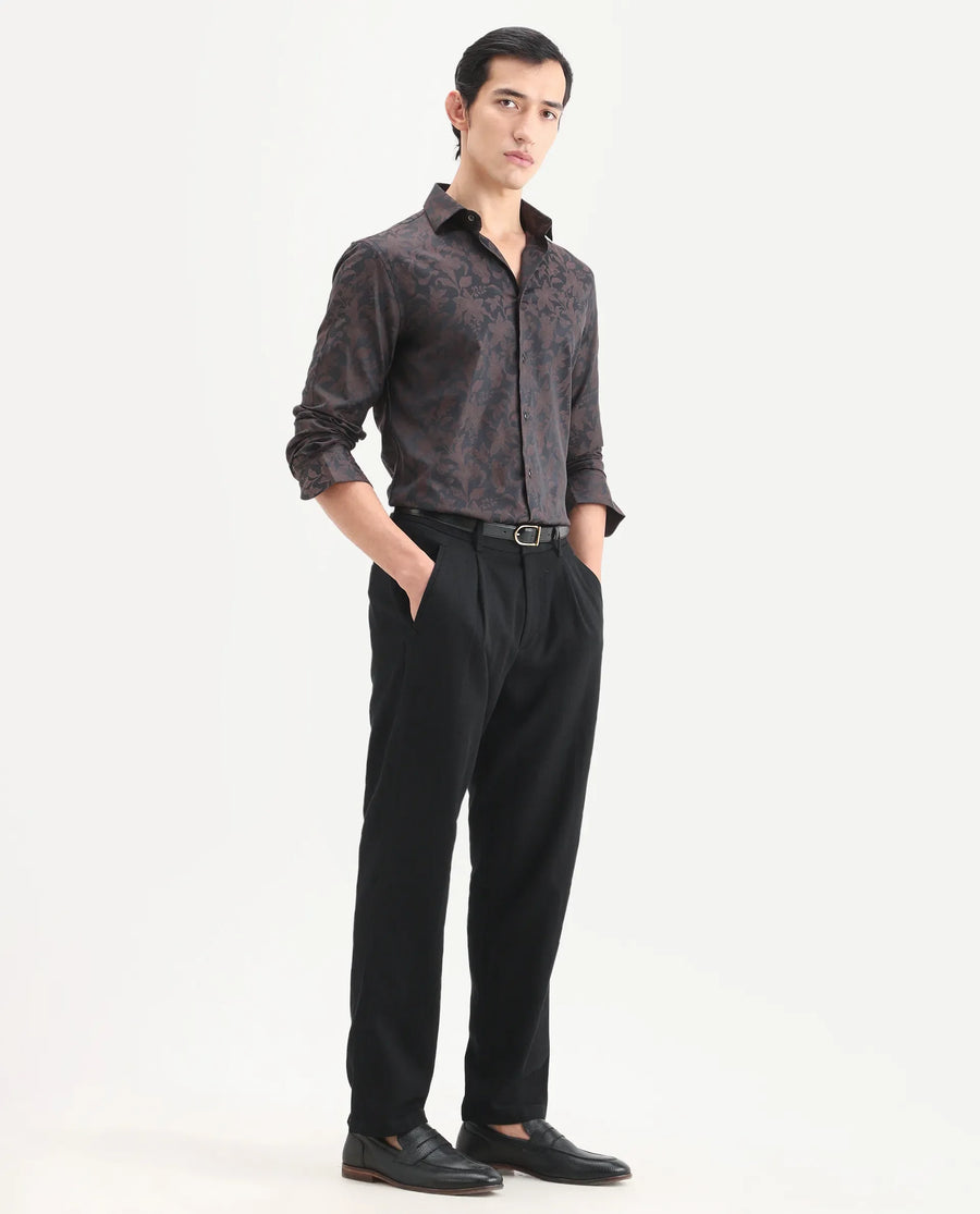 Rare Rabbit Men's Nada Black Cotton Fabric Relaxed Fit Plain Trouser