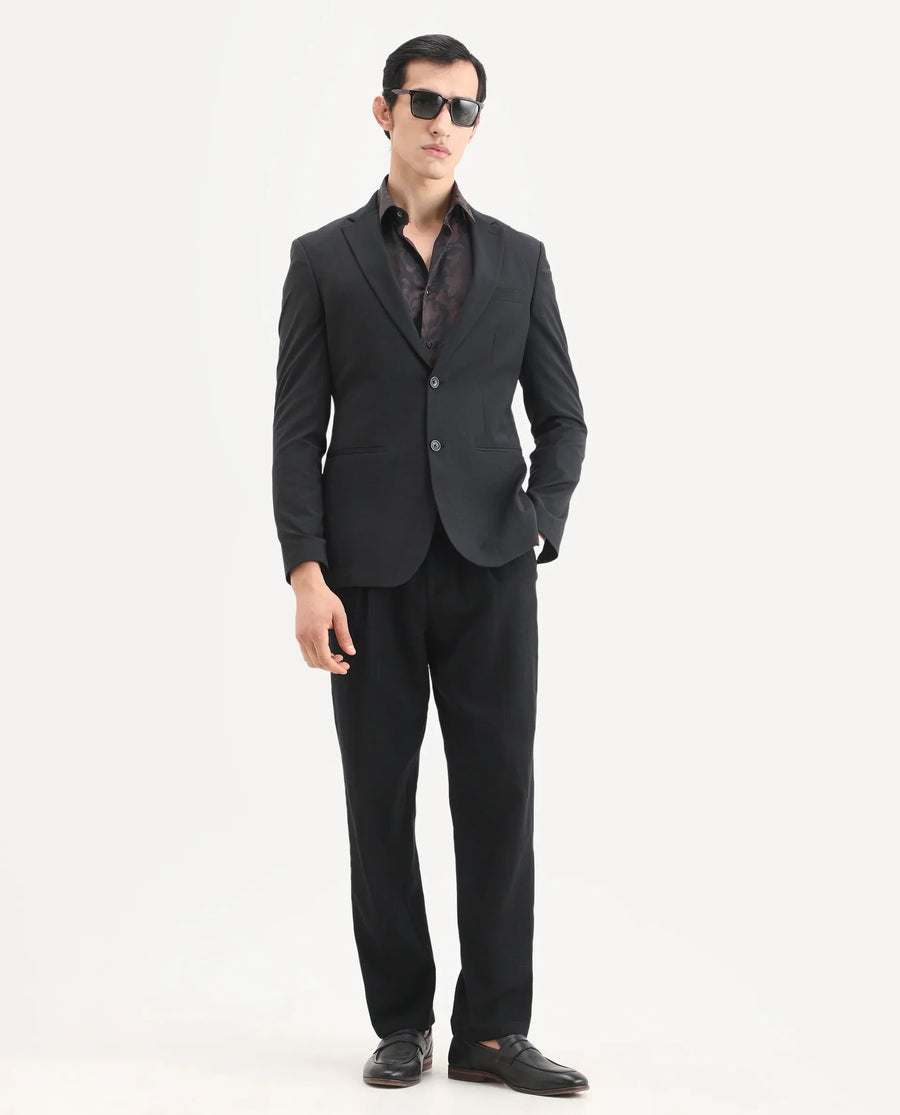 Rare Rabbit Men's Nada Black Cotton Fabric Relaxed Fit Plain Trouser