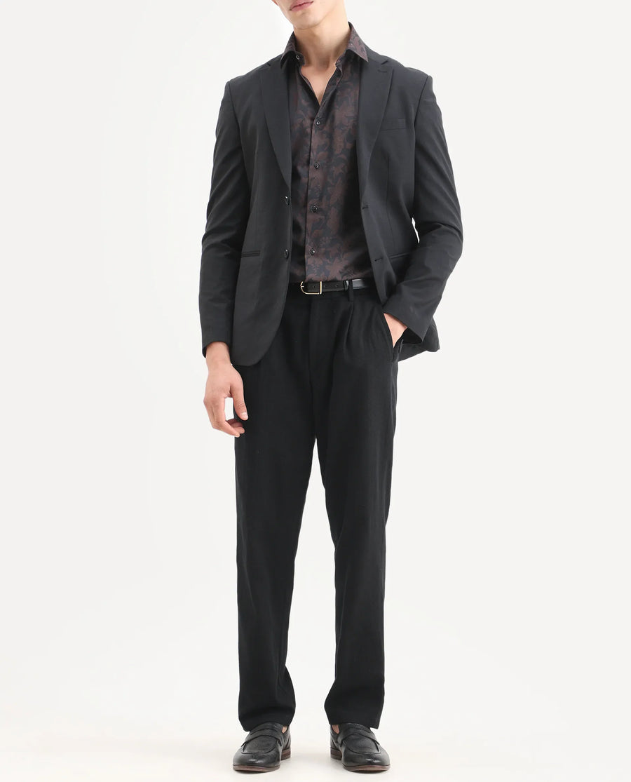 Rare Rabbit Men's Nada Black Cotton Fabric Relaxed Fit Plain Trouser