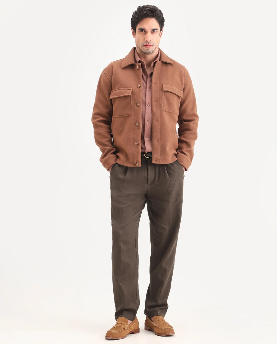 Rare Rabbit Men's Nada Dark Brown Cotton Fabric Relaxed Plain Trouser