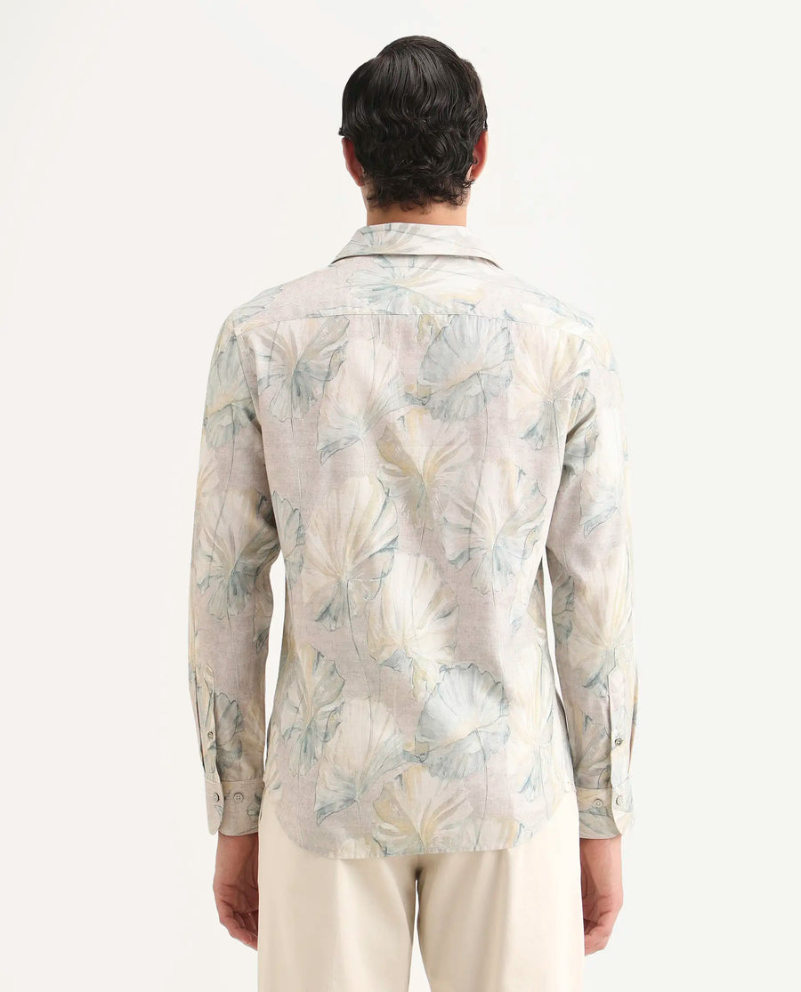 Rare Rabbit Men's Arvo Dusky Beige Cotton Blend Fabric Full Sleeve Spread Collar Regular Fit Floral Print Shirt